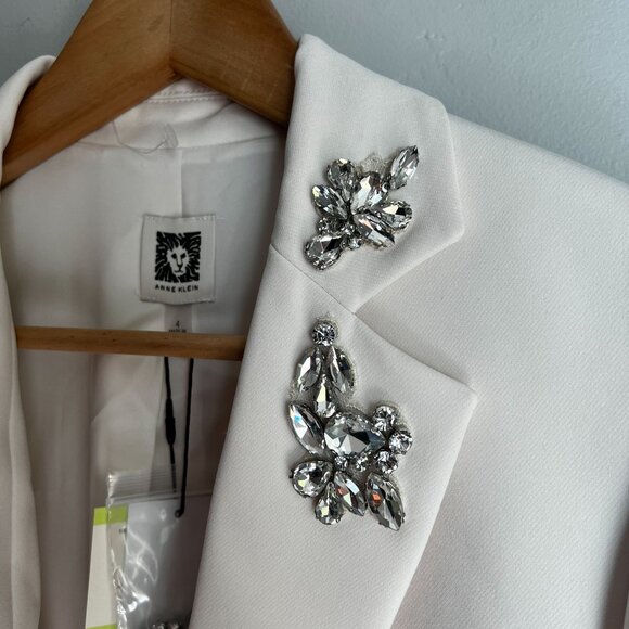Anne Klein Womens One Button Blazer Embellished Notched Collar Sz 4 Off White - Picture 3 of 13